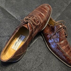 Mezlan Rich Brown Crocodile Texture Oxfords